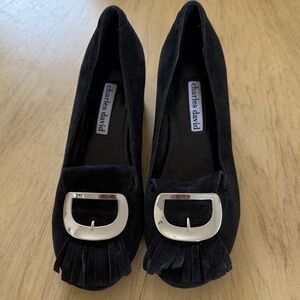 Charles David Black suede leather shoes with Silver Accent